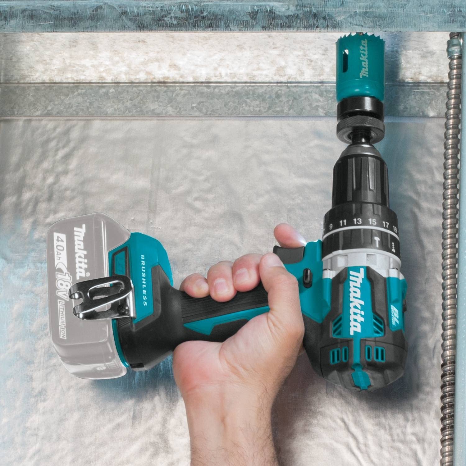 person using Makita XPH12Z Brushless Cordless Hammer Driver-Drill