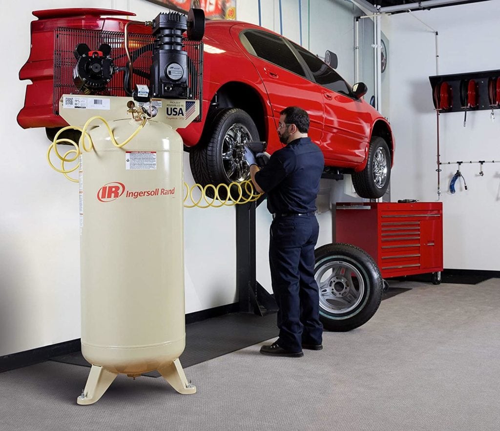 person using SS5 5HP 60 Gallon Single Stage Air Compressor