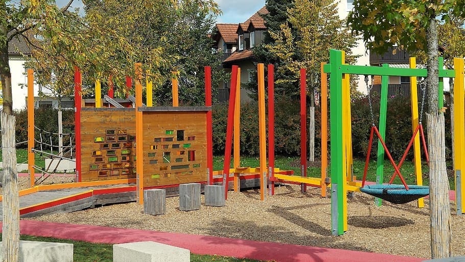 playground with wood chips flooring