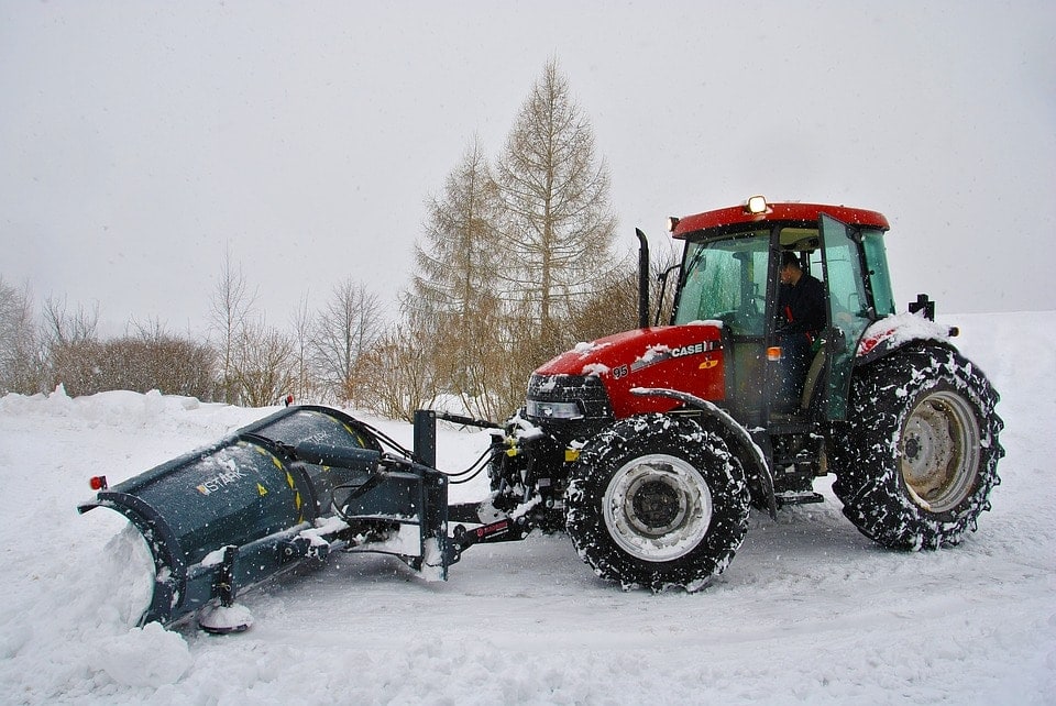red snow tractor