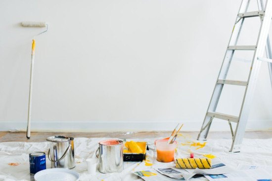 room with painting materials