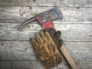 pulaski axe and work gloves