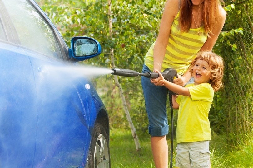 son washing car with high pressure washer_Sergey Novikov_shutterstock