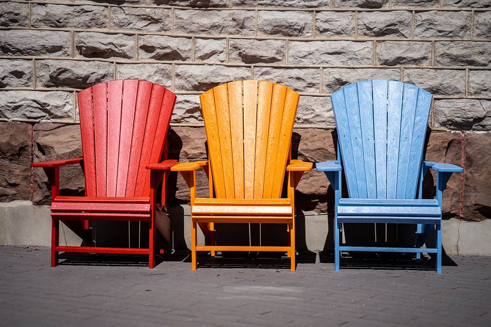 three colorful Adirondack Chair