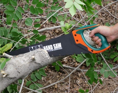 using a hand saw in the nature