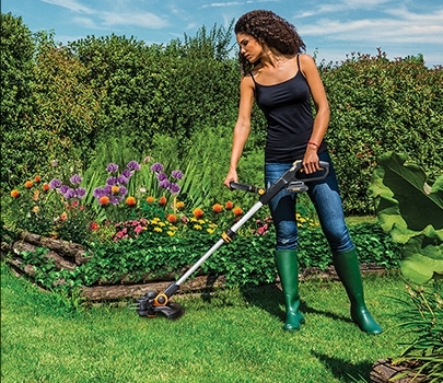 woman using WORX WG163 GT3 Trimmer Edger