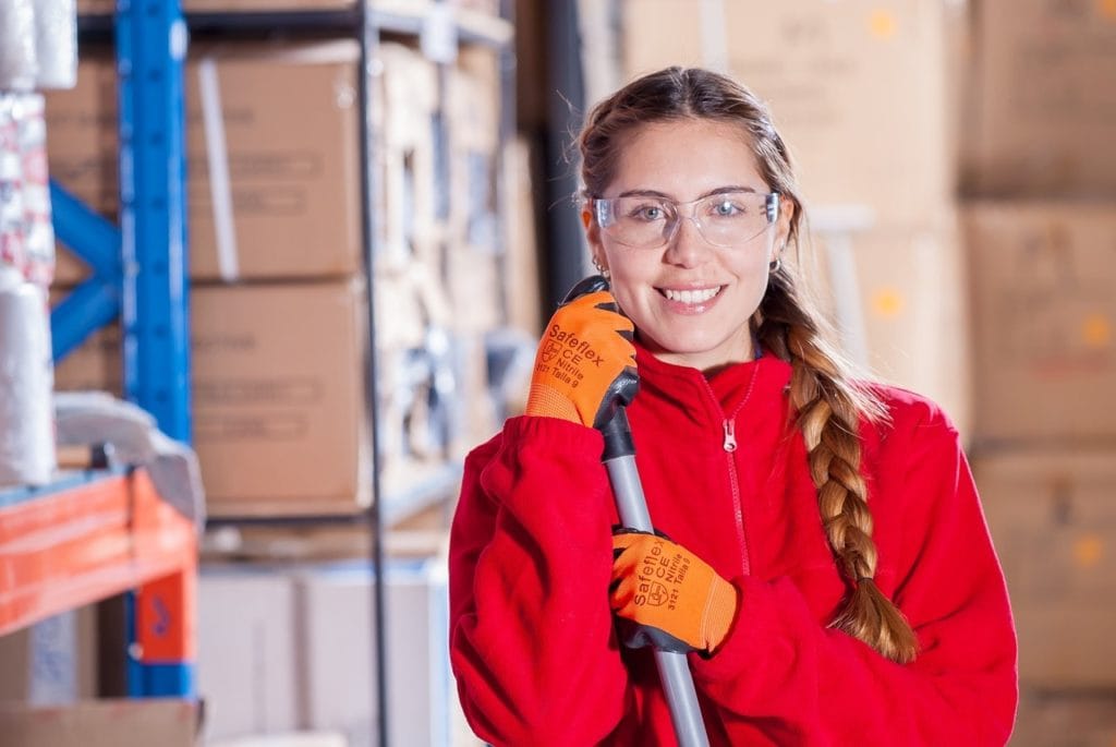 woman wearing safety glasses