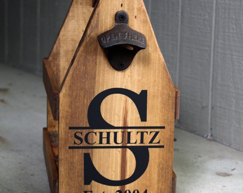 wooden beer caddy