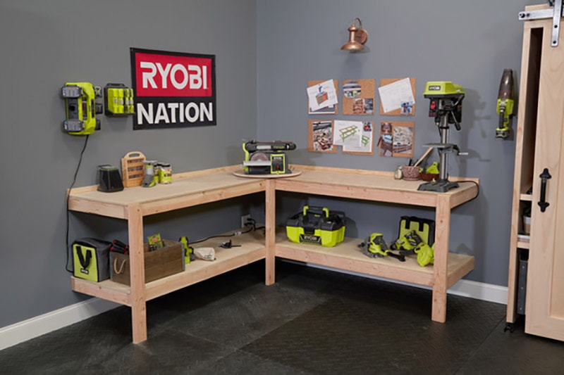 diy corner workbench with bench
