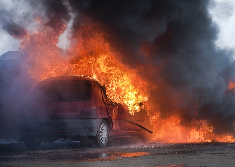car on fire after an accident