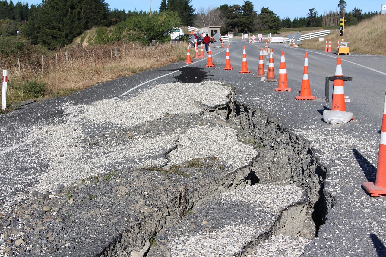 damaged road due to earthquake