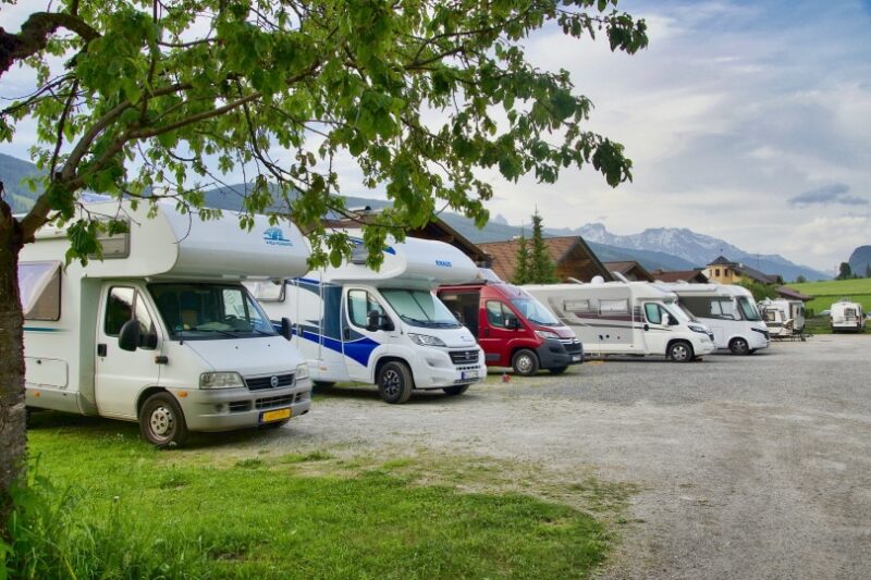 group of RVs in campsite