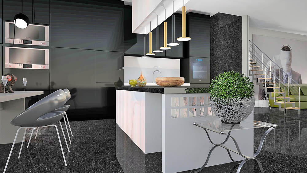 black and white kitchen