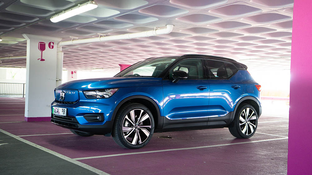 blue volvo XC40 Recharge