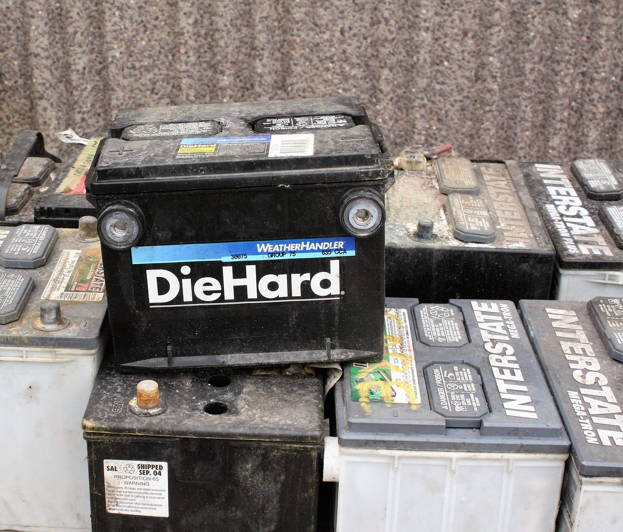 car batteries stocked up outside
