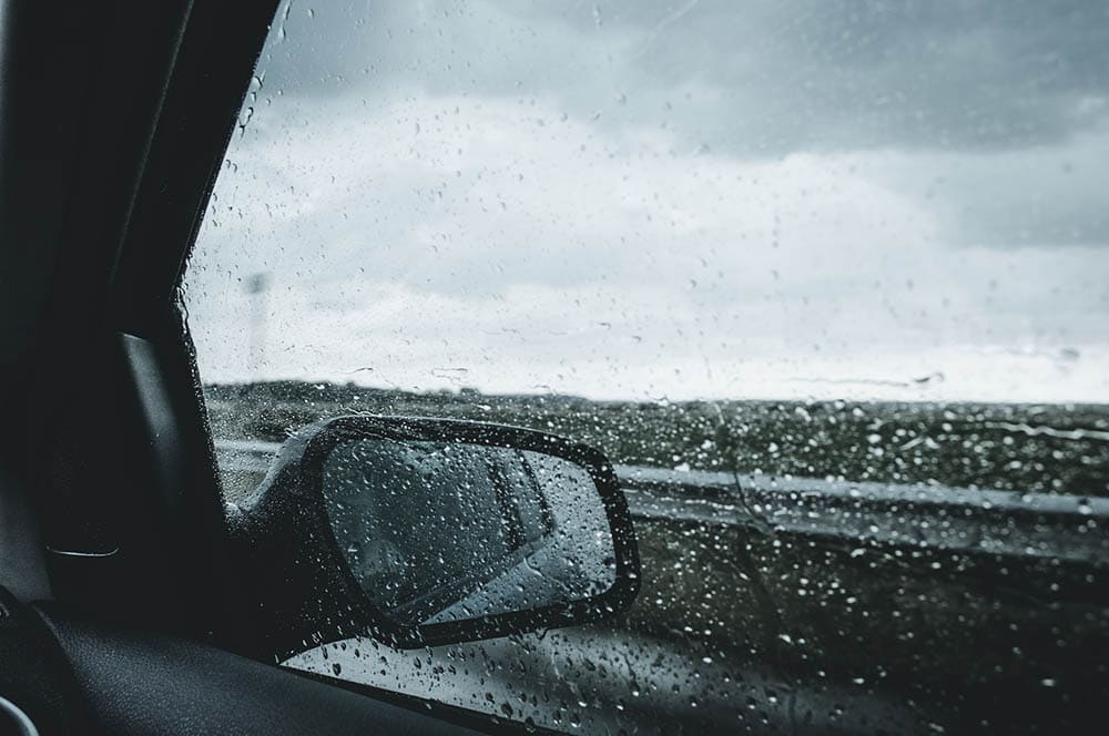 car window on rainy day