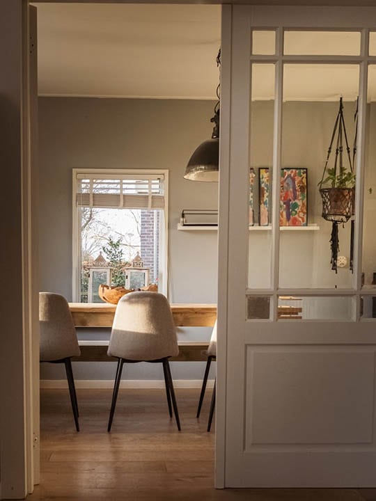dining room with brown interior paint