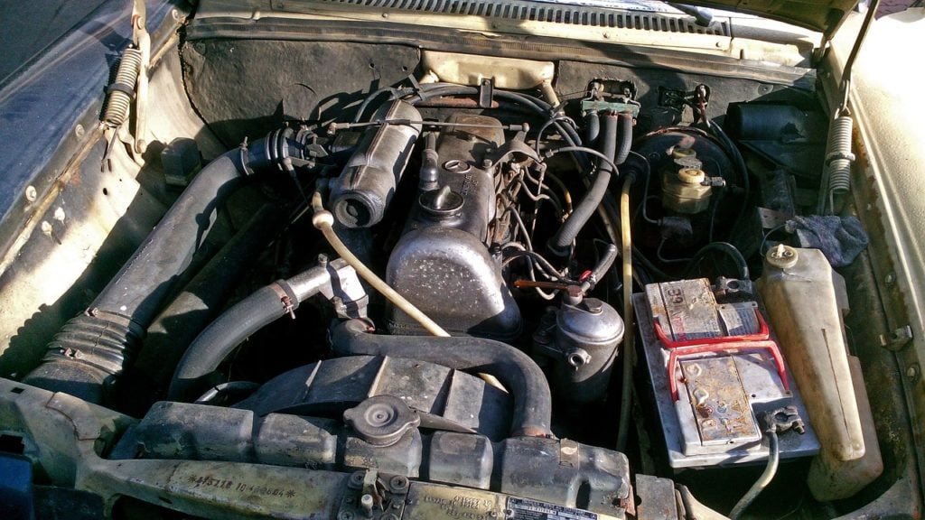 dusty engine of an old car