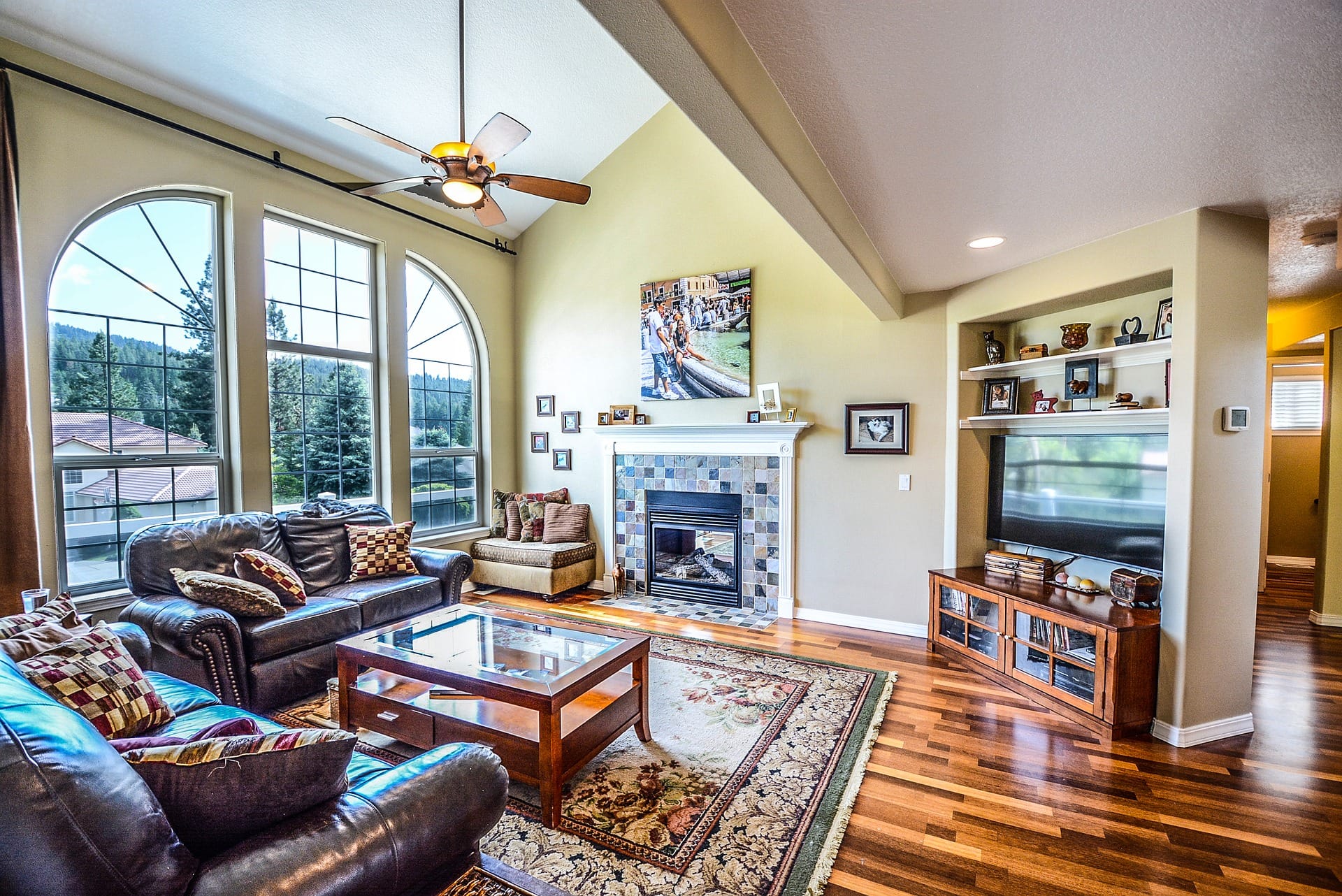 Rug in family room with lots of light