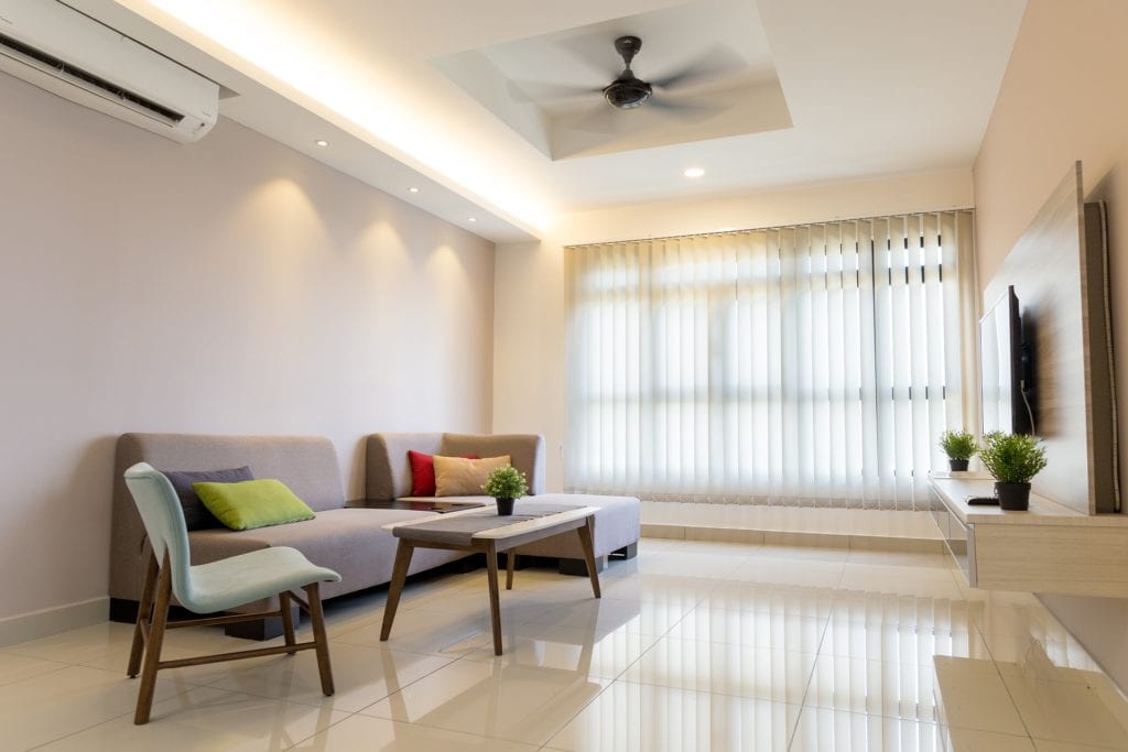 Minimalist indoor family room with sofa