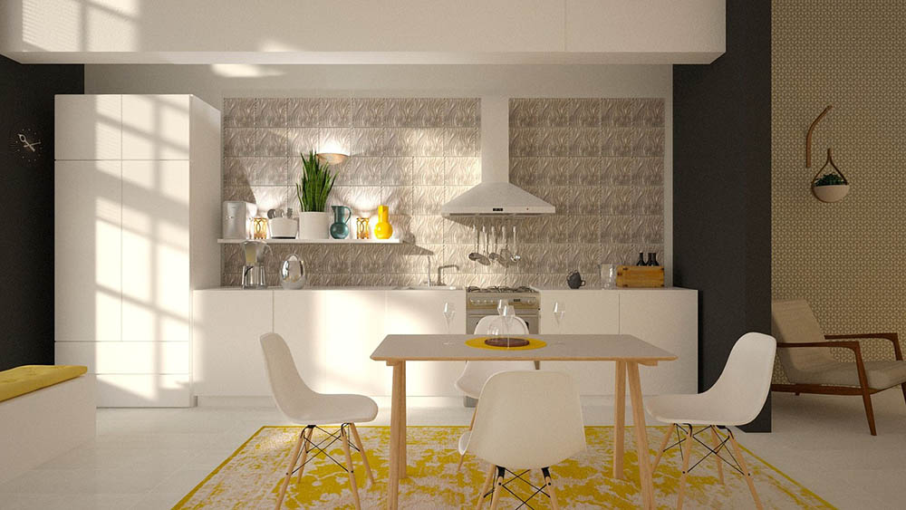 kitchen with wallpaper accent