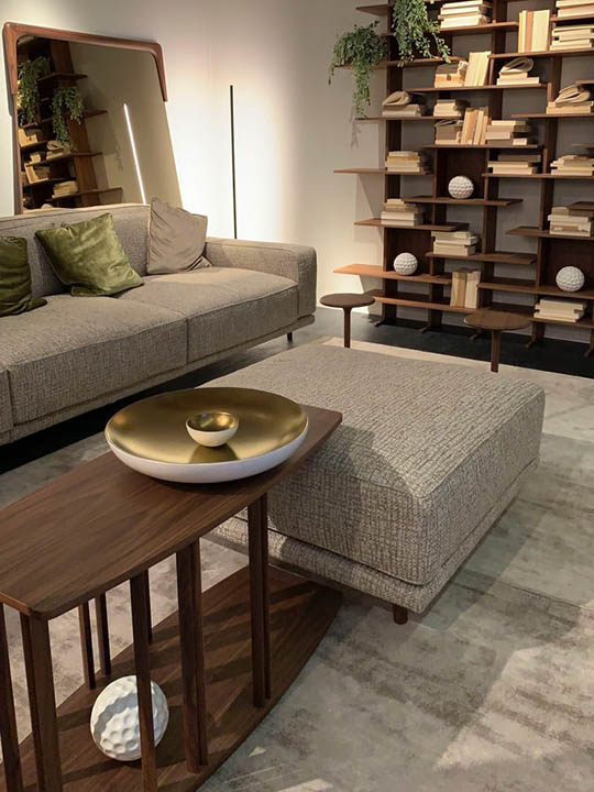 living room with stand alone mirror