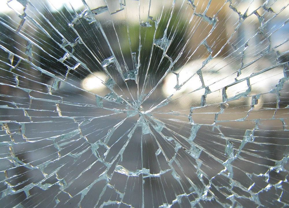 shattered window glass