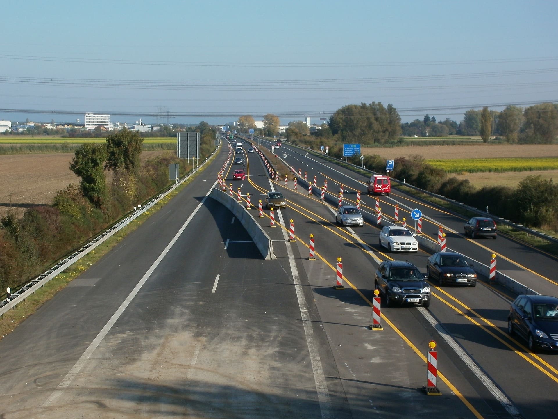 Road works on autobahn, traffic, construction