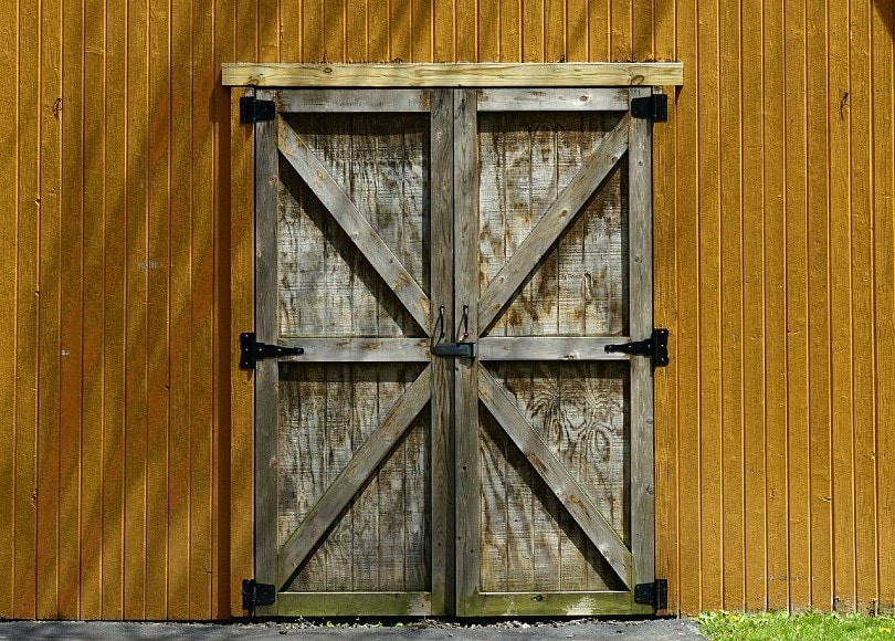 a wooden garden shed door