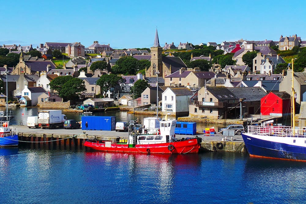 aerial view of Orkney Islands pier