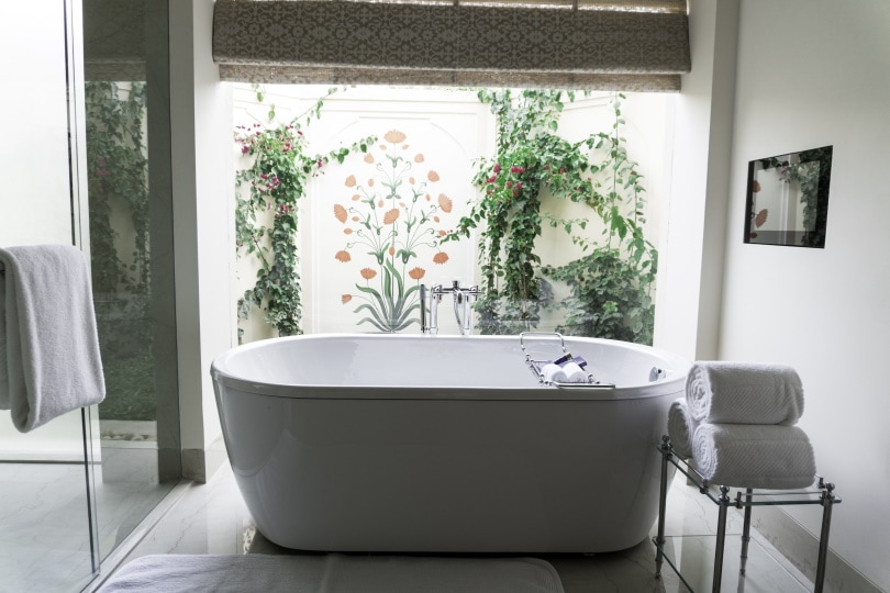 bath tub near window