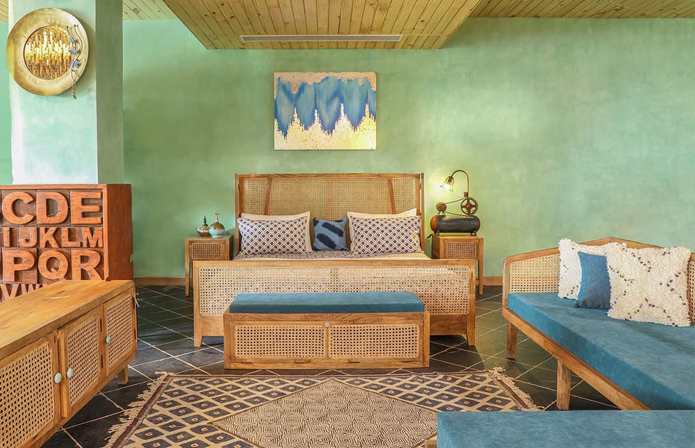 bedroom interior with wooden furnitures