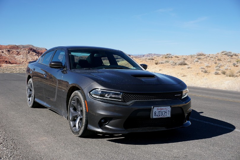 black dodge charger on the road