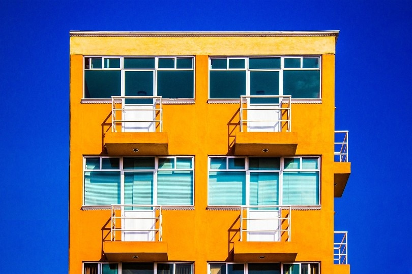 bright colored apartment building