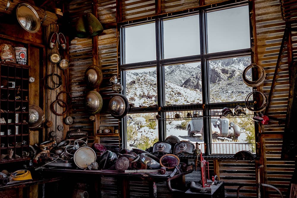 garage window with mountain view