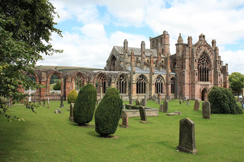 historical ruins of Melrose Abbey in Scotland