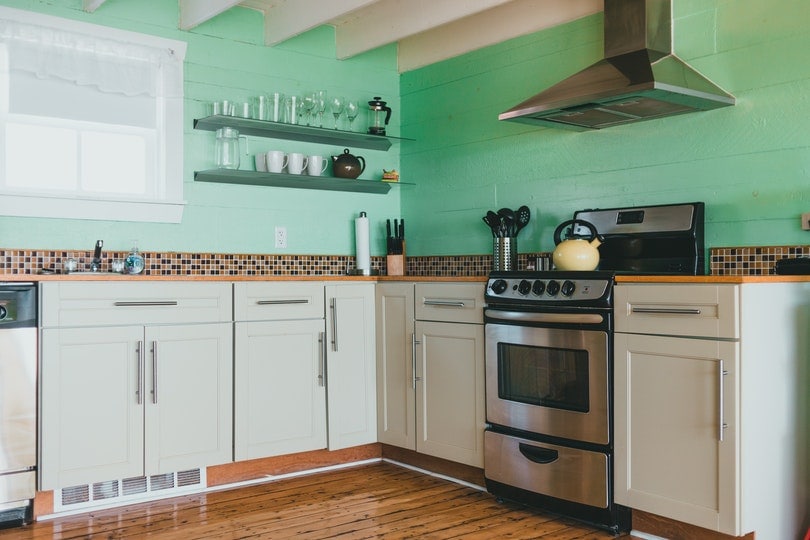 kitchen interior design with green accent