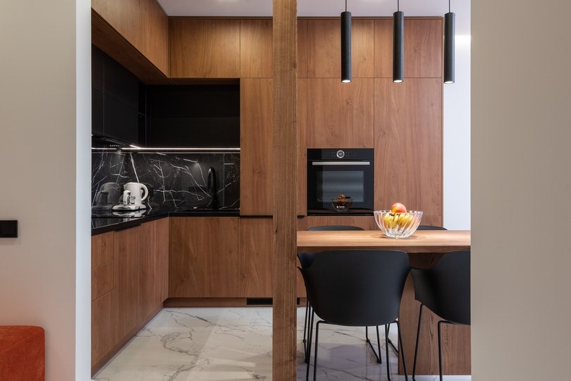 kitchen interior with wooden accent