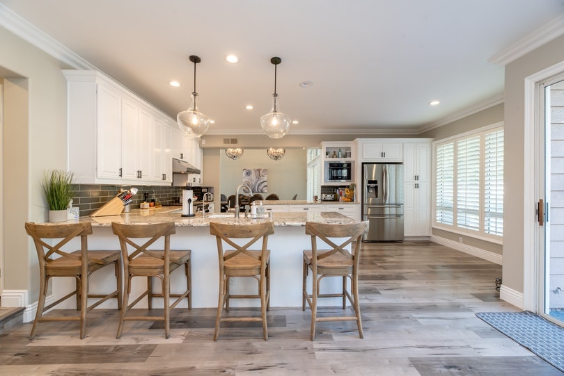 kitchen space with laminated flooring
