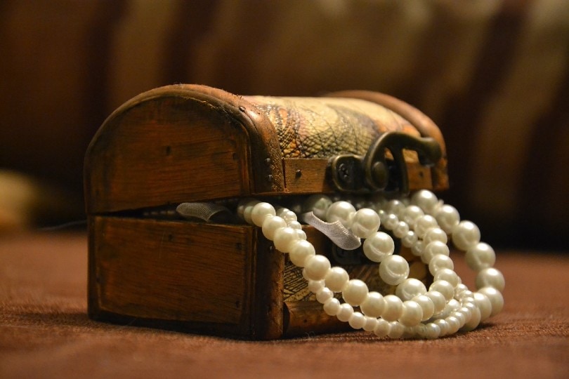pearl necklace inside jewelry box