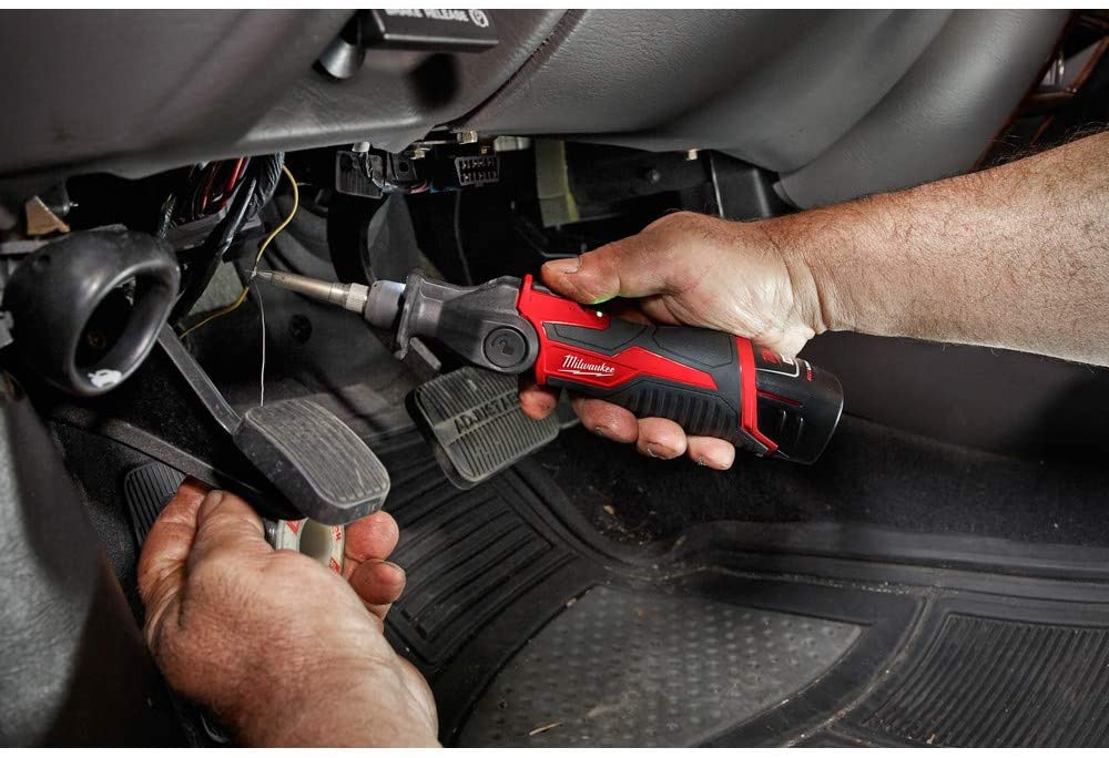 person using Milwaukee 2488-20 M12 Cordless Soldering Iron