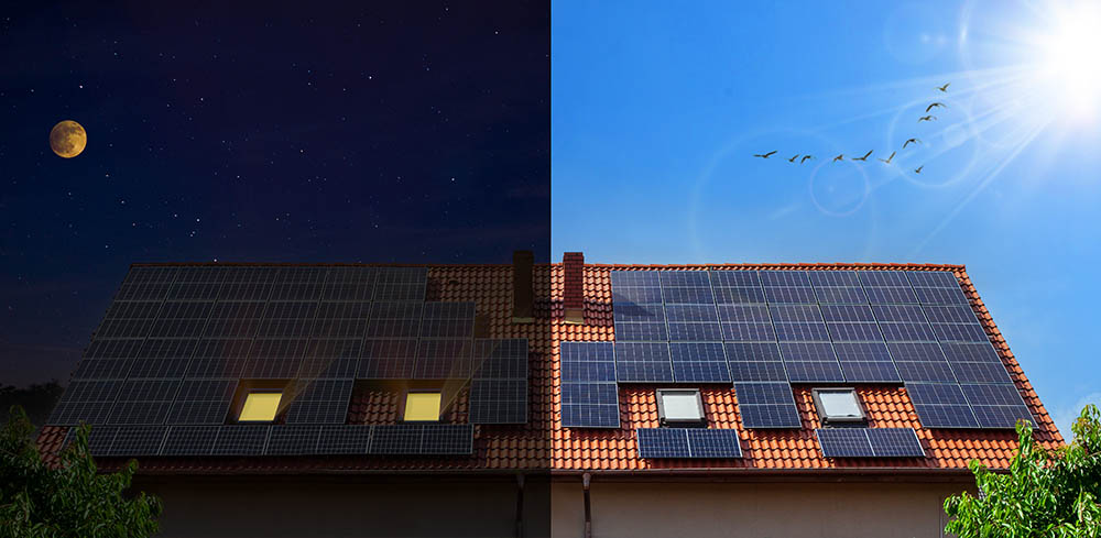 solar panels during daytime and nighttime