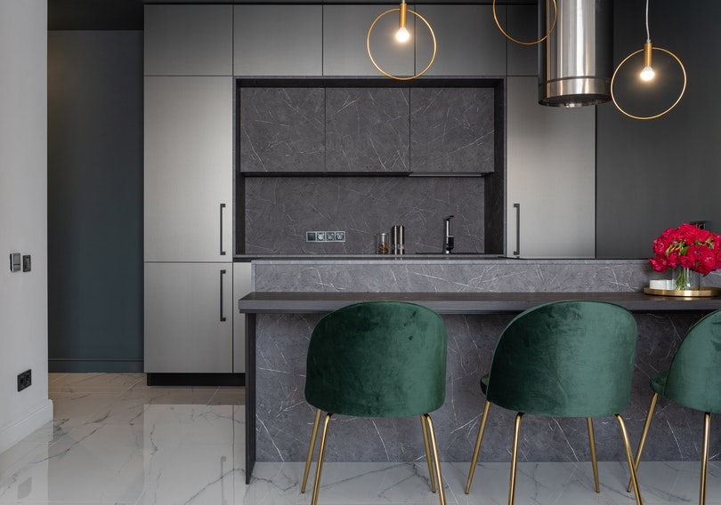 stylish kitchen interior with unique lighting