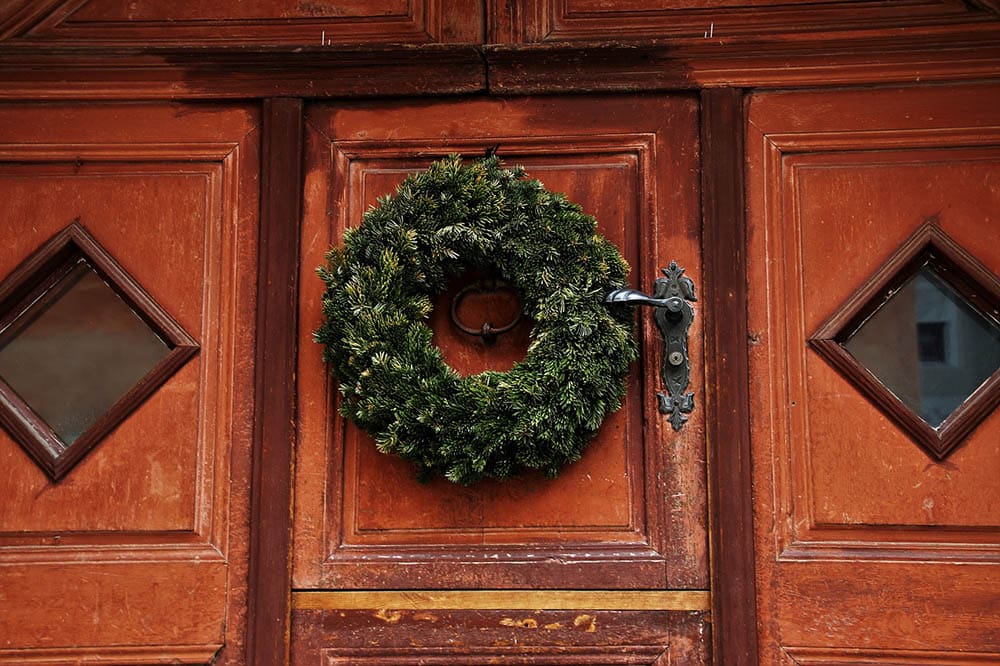 wreath hanged on the door knocker