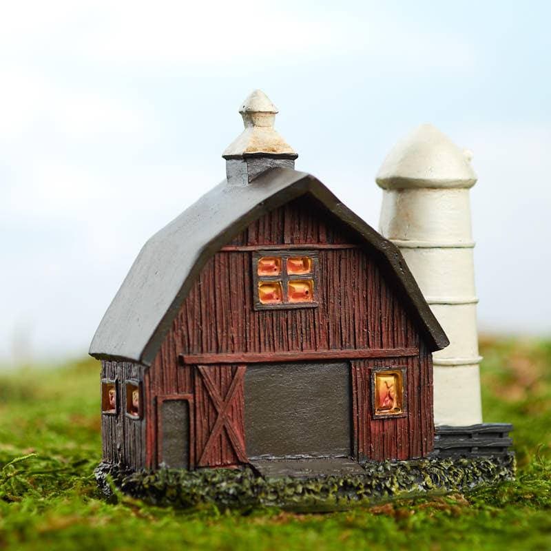 DIY miniature fairy garden barn and silo