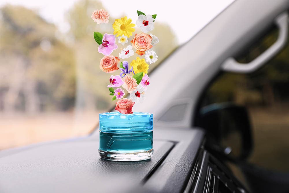 Air freshener on car dashboard