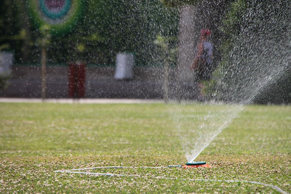 stationary sprinkler on the grass