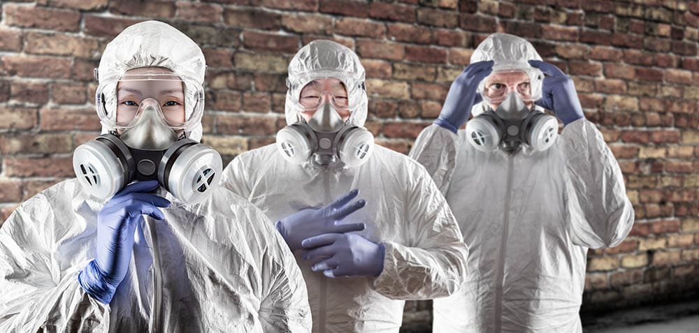 three people wearing hazard suites