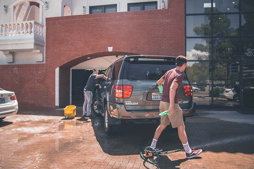 two men washing a car