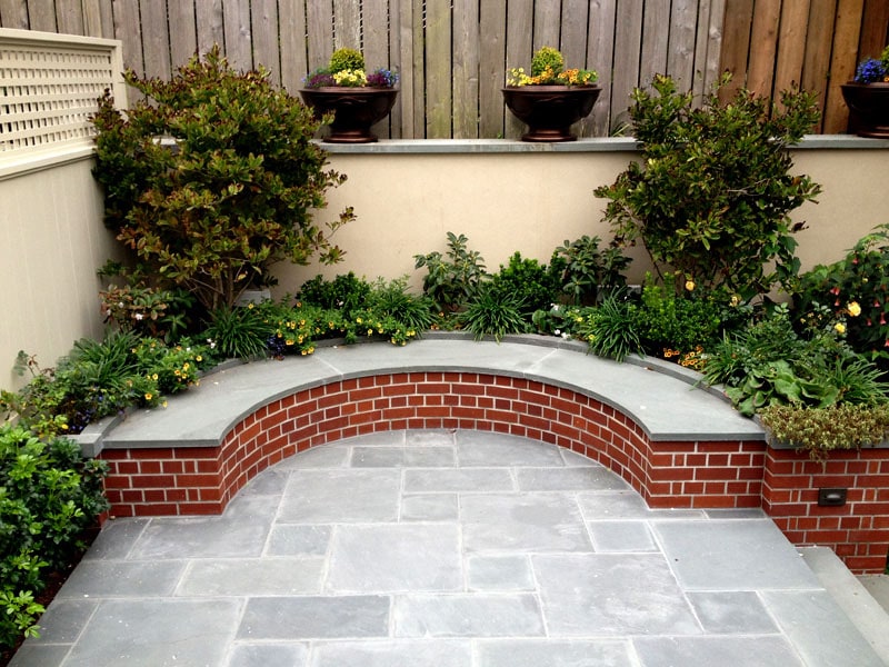 Brick and Blue Stone Bench